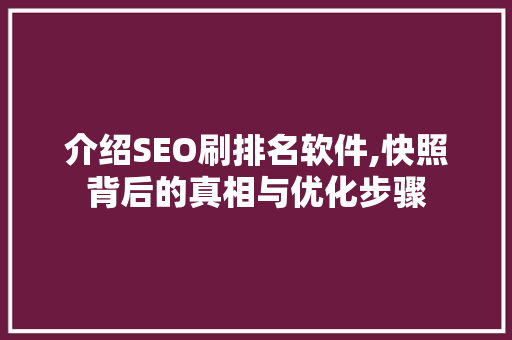 介绍SEO刷排名软件,快照背后的真相与优化步骤