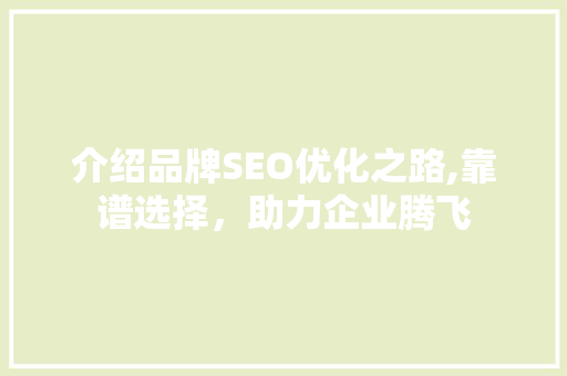 介绍品牌SEO优化之路,靠谱选择，助力企业腾飞