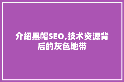 介绍黑帽SEO,技术资源背后的灰色地带