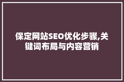 保定网站SEO优化步骤,关键词布局与内容营销