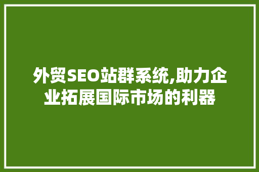 外贸SEO站群系统,助力企业拓展国际市场的利器