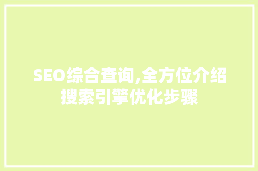 SEO综合查询,全方位介绍搜索引擎优化步骤