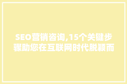 SEO营销咨询,15个关键步骤助您在互联网时代脱颖而出