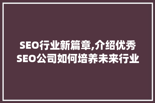 SEO行业新篇章,介绍优秀SEO公司如何培养未来行业精英_学徒制引领潮流