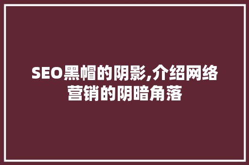 SEO黑帽的阴影,介绍网络营销的阴暗角落