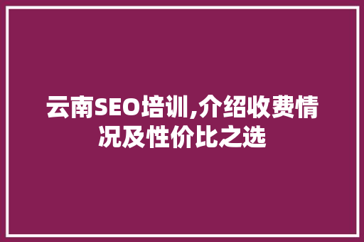云南SEO培训,介绍收费情况及性价比之选