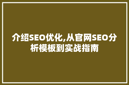 介绍SEO优化,从官网SEO分析模板到实战指南