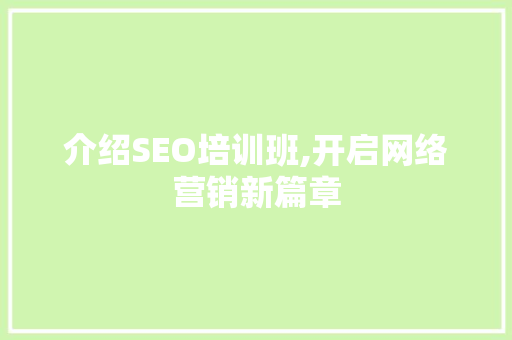 介绍SEO培训班,开启网络营销新篇章