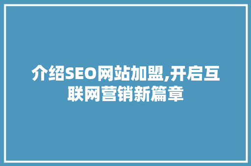 介绍SEO网站加盟,开启互联网营销新篇章