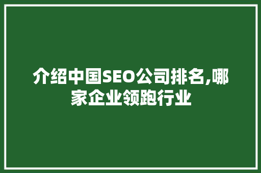 介绍中国SEO公司排名,哪家企业领跑行业