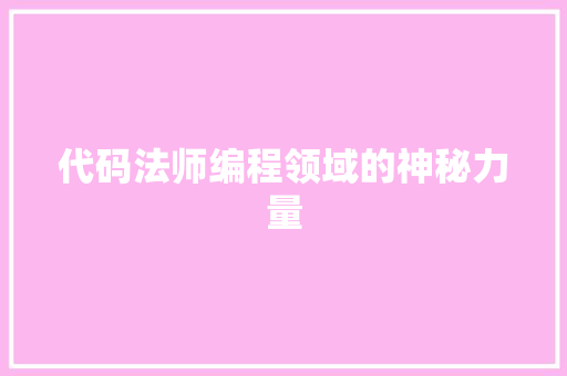 代码法师编程领域的神秘力量