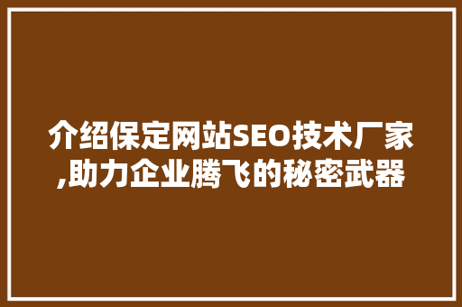 介绍保定网站SEO技术厂家,助力企业腾飞的秘密武器