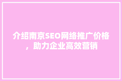 介绍南京SEO网络推广价格，助力企业高效营销