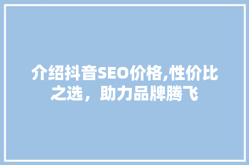 介绍抖音SEO价格,性价比之选，助力品牌腾飞