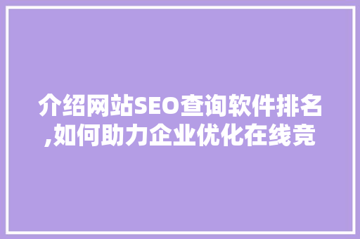 介绍网站SEO查询软件排名,如何助力企业优化在线竞争力