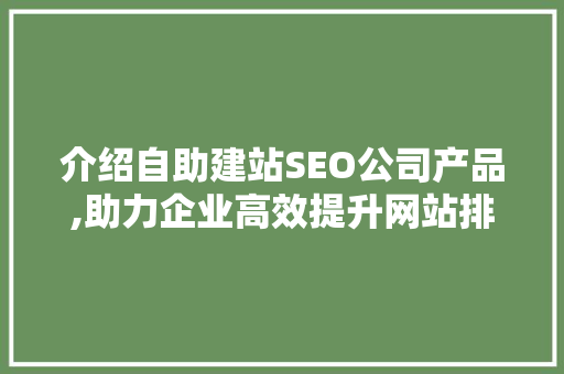 介绍自助建站SEO公司产品,助力企业高效提升网站排名