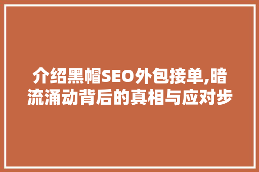 介绍黑帽SEO外包接单,暗流涌动背后的真相与应对步骤  第1张