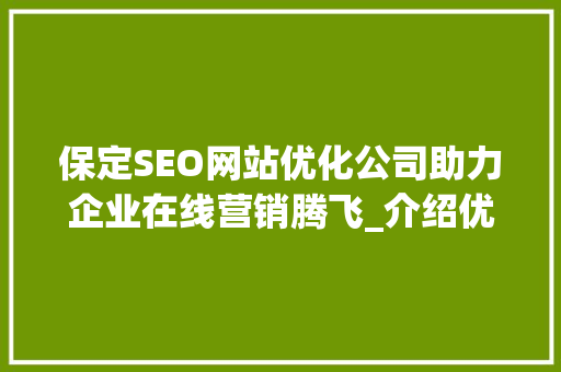 保定SEO网站优化公司助力企业在线营销腾飞_介绍优化步骤与实战例子