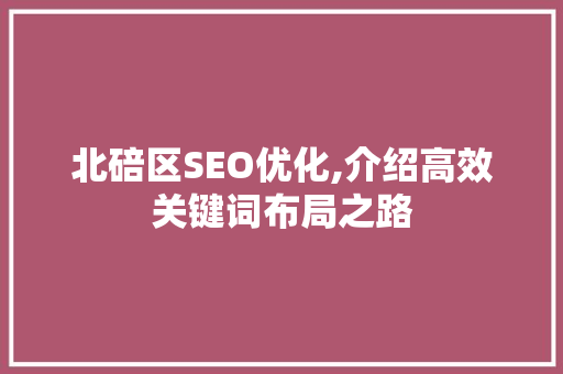 北碚区SEO优化,介绍高效关键词布局之路
