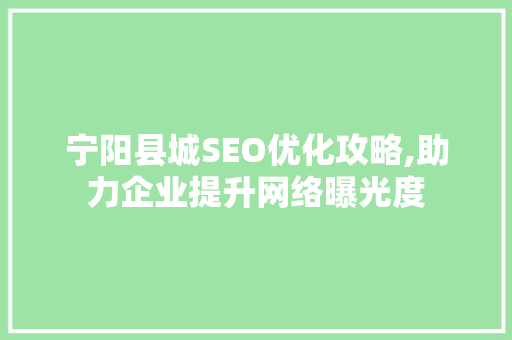 宁阳县城SEO优化攻略,助力企业提升网络曝光度