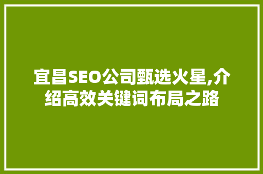 宜昌SEO公司甄选火星,介绍高效关键词布局之路
