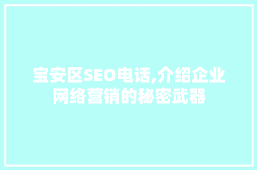 宝安区SEO电话,介绍企业网络营销的秘密武器