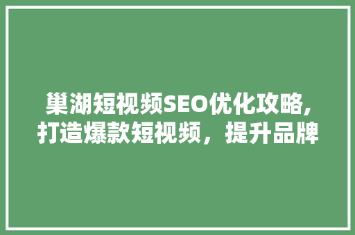 巢湖短视频SEO优化攻略,打造爆款短视频，提升品牌影响力