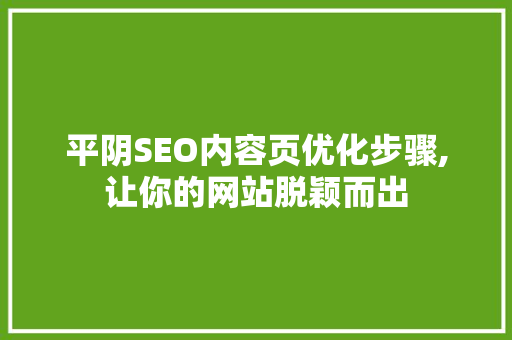 平阴SEO内容页优化步骤,让你的网站脱颖而出  第1张