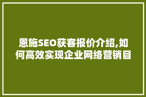恩施SEO获客报价介绍,如何高效实现企业网络营销目标