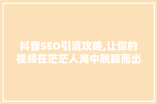 抖音SEO引流攻略,让你的视频在茫茫人海中脱颖而出