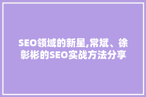 SEO领域的新星,常斌、徐彰彬的SEO实战方法分享