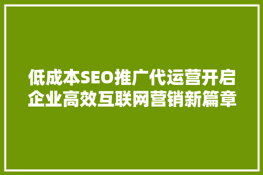 低成本SEO推广代运营开启企业高效互联网营销新篇章
