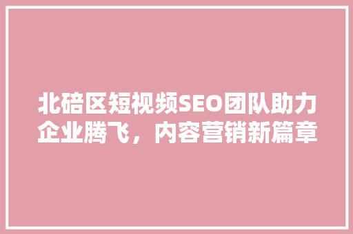 北碚区短视频SEO团队助力企业腾飞，内容营销新篇章