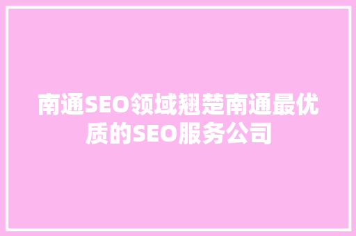 南通SEO领域翘楚南通最优质的SEO服务公司