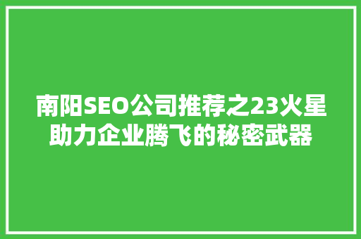 南阳SEO公司推荐之23火星助力企业腾飞的秘密武器