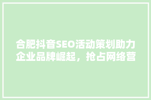 合肥抖音SEO活动策划助力企业品牌崛起，抢占网络营销高地