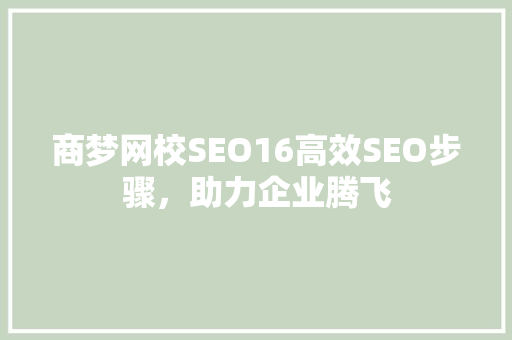 商梦网校SEO16高效SEO步骤，助力企业腾飞