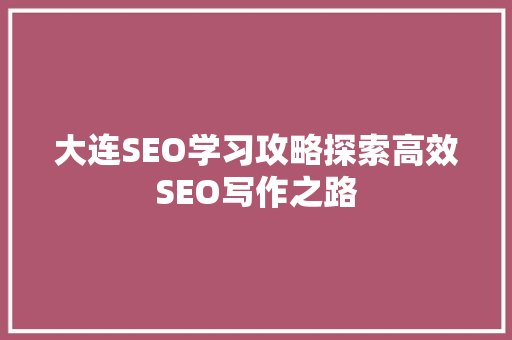 大连SEO学习攻略探索高效SEO写作之路  第1张
