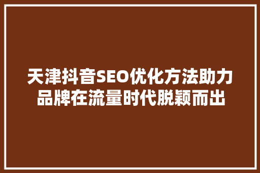 天津抖音SEO优化方法助力品牌在流量时代脱颖而出