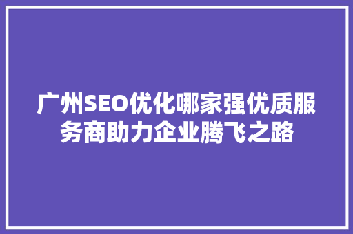 广州SEO优化哪家强优质服务商助力企业腾飞之路