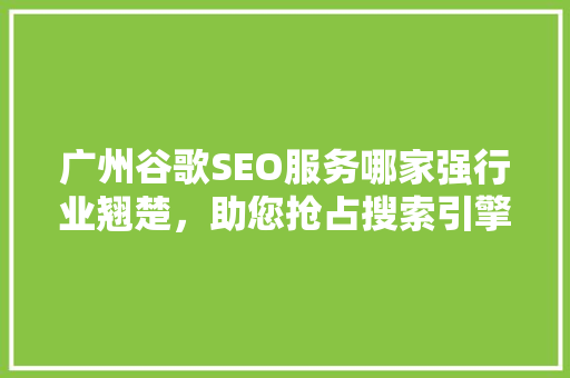 广州谷歌SEO服务哪家强行业翘楚，助您抢占搜索引擎高地