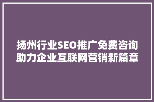 扬州行业SEO推广免费咨询助力企业互联网营销新篇章