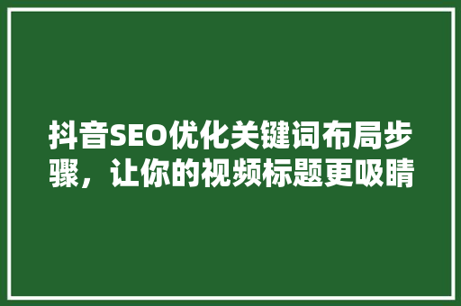 抖音SEO优化关键词布局步骤，让你的视频标题更吸睛