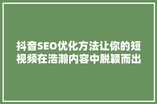 抖音SEO优化方法让你的短视频在浩瀚内容中脱颖而出