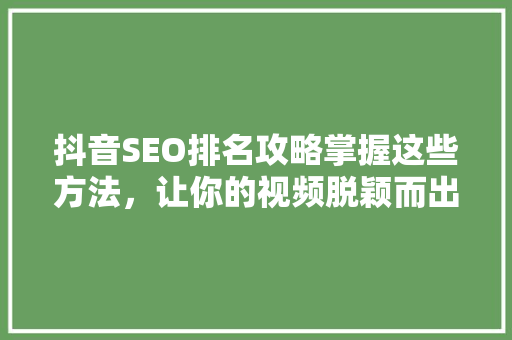 抖音SEO排名攻略掌握这些方法，让你的视频脱颖而出