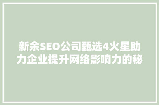 新余SEO公司甄选4火星助力企业提升网络影响力的秘密武器