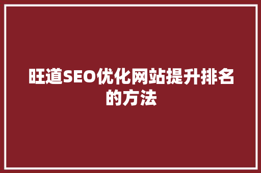 旺道SEO优化网站提升排名的方法
