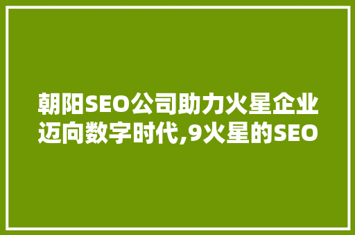 朝阳SEO公司助力火星企业迈向数字时代,9火星的SEO优化之路