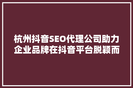 杭州抖音SEO代理公司助力企业品牌在抖音平台脱颖而出  第1张