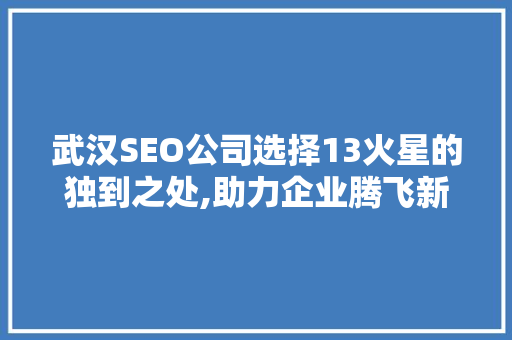 武汉SEO公司选择13火星的独到之处,助力企业腾飞新篇章